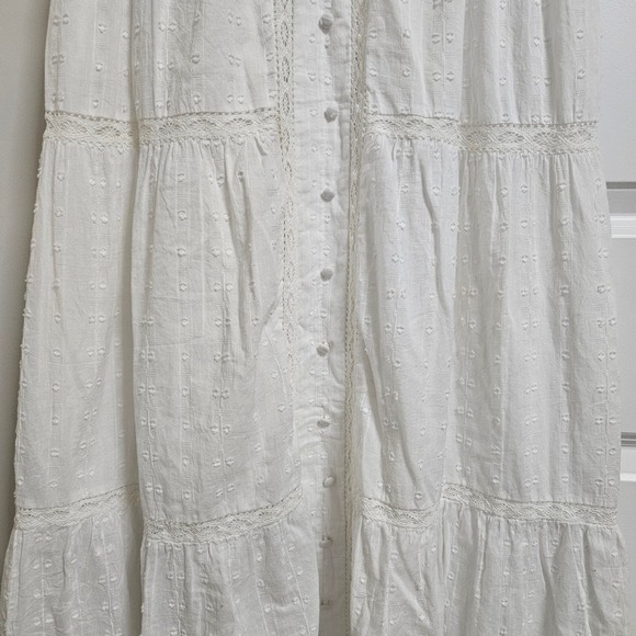 Jessica Simpson Maxi Dress Womens S White Swiss Dot Puff Sleeve Cotton Boho Lace - Picture 6 of 15